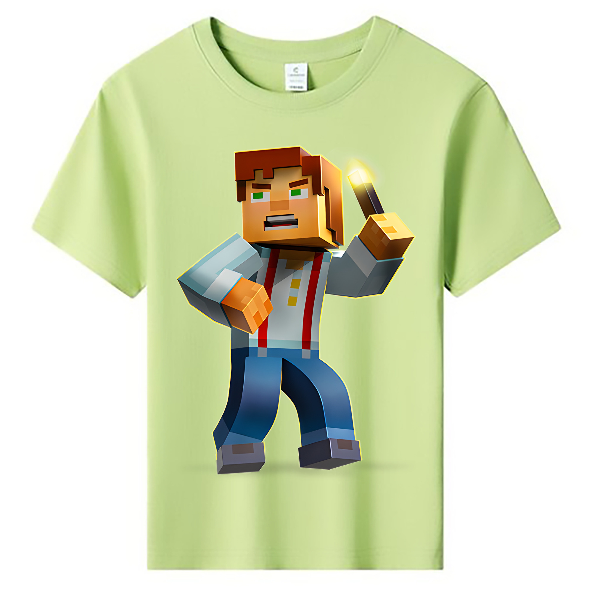 （画像用） マインクラフト ブロックの世界 Minecraft MC Block world 綿100％キッズTシャツ（フロントプリント）